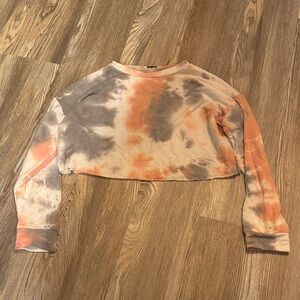 Fashion Nova Tie-Dye Crop Top in Peach and Gray